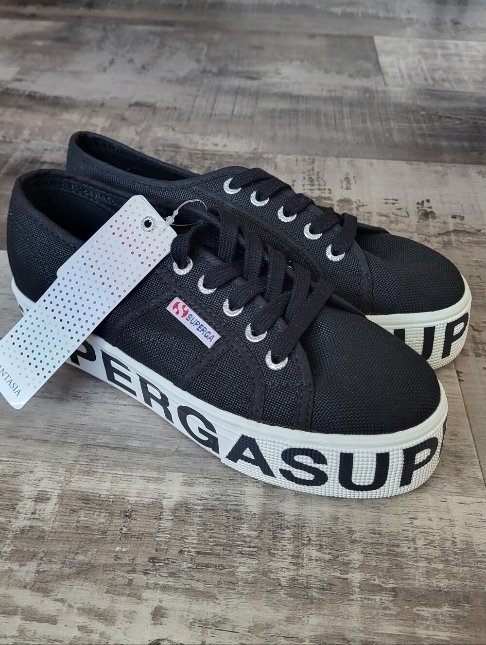 Superga Platform Sneakers Black Canvas Logo Sole Sz 7 Chunky Streetwear Y2K New